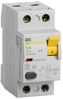 Выключатель дифференциальный тока (УЗО) ВД1-63 2Р 63А 30мА тип А(Электромеханическое) | код MDV11-2-063-030 | IEK